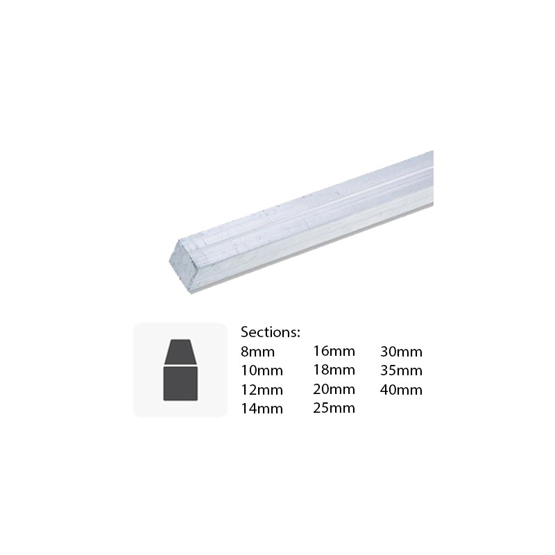 barre en aluminium de section carrée - 3,00 x 3,00 x 1000mm - URBIA SPRL